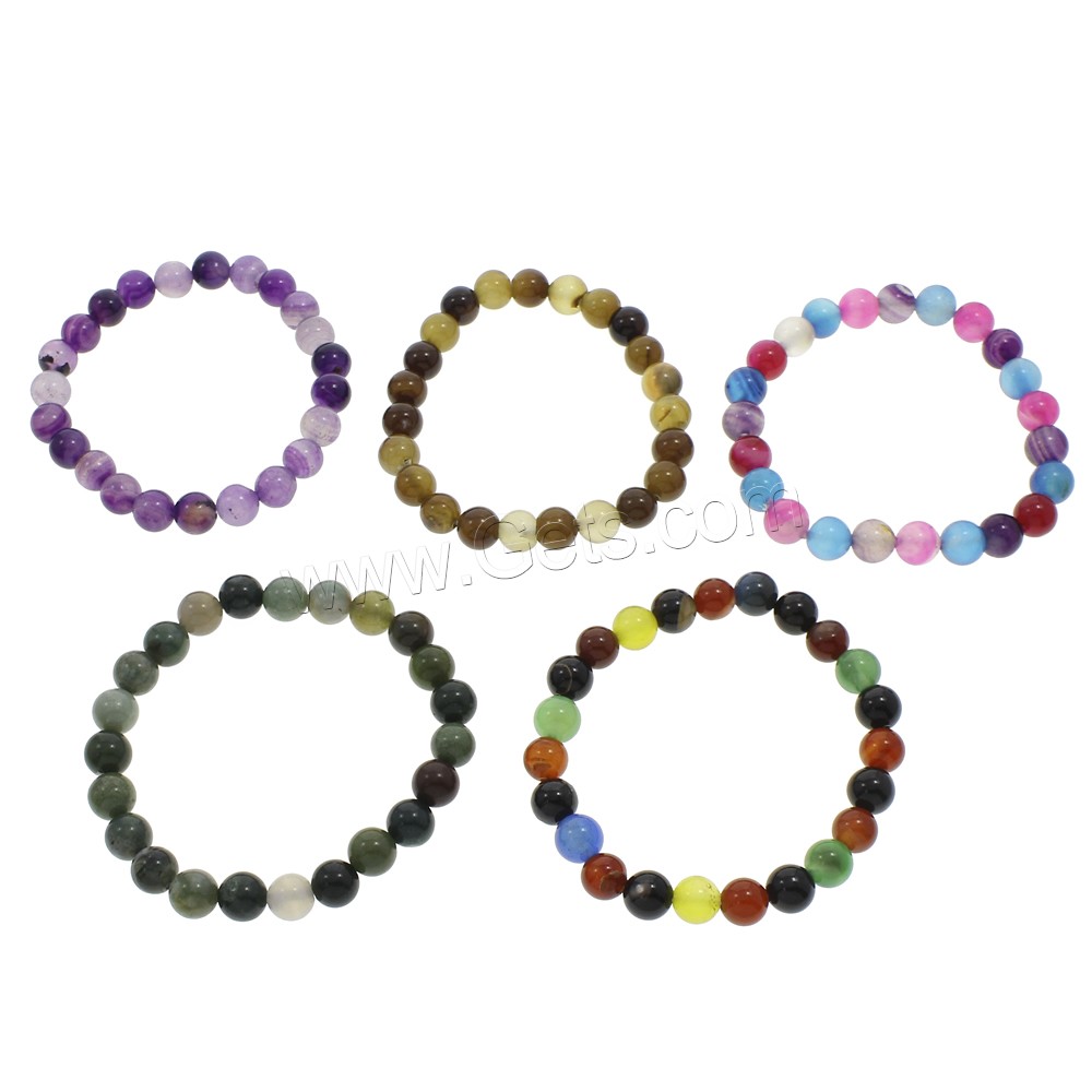 Agate Bracelets, Round, different size for choice, more colors for choice, Length:Approx 7 Inch, Sold By Strand