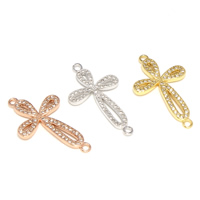 Cubic Zirconia Micro Pave Brass Connector, Cross, plated, micro pave cubic zirconia & 1/1 loop Approx 1.5mm 