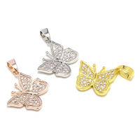 Cubic Zirconia Micro Pave Brass Pendant, Butterfly, plated, micro pave cubic zirconia Approx 