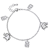 Edelstahl Charm Armband, mit Verlängerungskettchen von 1.5lnch, Tier, Armband  Bettelarmband & Oval-Kette, originale Farbe, 8.5x13x3mm, 15x14.5x5mm, 2.5x3x0.5mm, Länge:ca. 7.3 ZollInch, verkauft von Strang