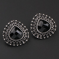 Boucle d'oreille résine zinc alliage, alliage de zinc, avec earnut en plastique & résine, acier inoxydable puce boucle d'oreille, larme, Plaqué de couleur d'argent, facettes, sans plomb et cadmium Vendu par paire