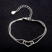 Bracelets chaîne de zinc alliage fer, alliage de zinc, avec chaîne de fer, coeur, Placage de couleur platine, chaîne de boîte & 2 fils, sans plomb et cadmium, 160mm Environ 6 pouce, Vendu par brin