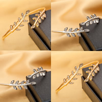 Zinc Alloy Cuff Bangle, Leaf, plated, with rhinestone lead & cadmium free, 65mm, Inner Approx 60mm Approx 7 Inch 