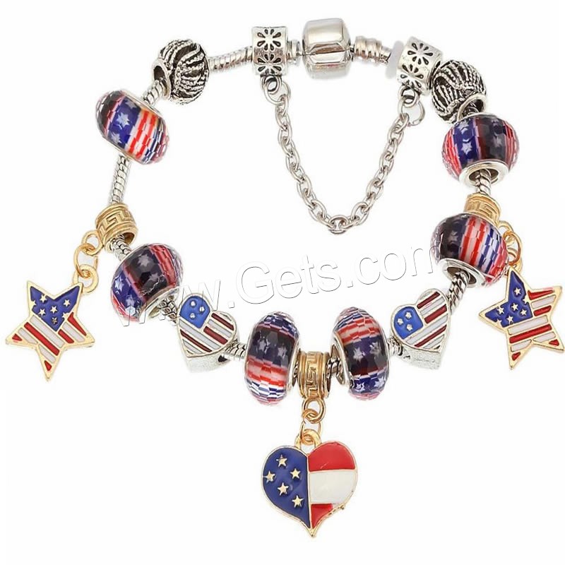 Europa gemischt Kristall Armbänder, Zinklegierung, mit Messingkette & Harz, plattiert, Handy USA Flagge Muster & unterschiedliche Länge der Wahl & mit einem Muster von Stern & Schlangekette & Emaille & facettierte, verkauft von Strang