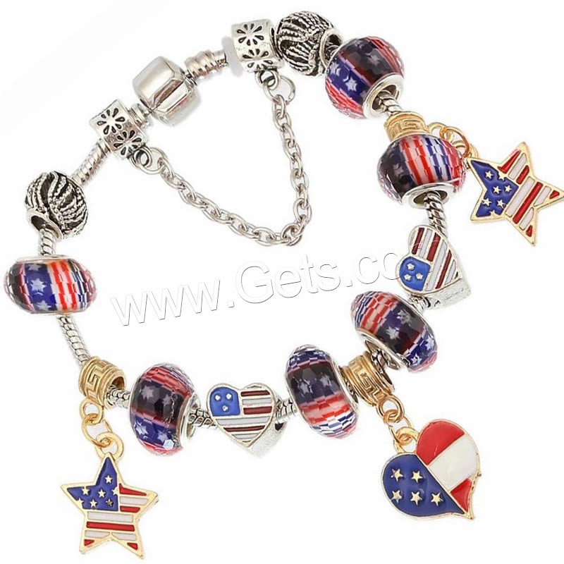 Europa gemischt Kristall Armbänder, Zinklegierung, mit Messingkette & Harz, plattiert, Handy USA Flagge Muster & unterschiedliche Länge der Wahl & mit einem Muster von Stern & Schlangekette & Emaille & facettierte, verkauft von Strang