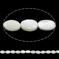 Abalorios de Nácar Blanca Natural, Redondo Aplanado, 12x8x3mm-13x8x5mm, agujero:aproximado 1mm, longitud:aproximado 15.5 Inch, aproximado 36PCs/Sarta, Vendido por Sarta