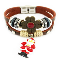 Pulsera de Navidad de la aleación de zinc, con Cuero de PU, Papá Noel, chapado, con el perno prisionero del remache & Joyas de Navidad & esmalte & 2-sarta, libre de plomo & cadmio, 6mm, longitud:aproximado 7.5 Inch, Vendido por Sarta