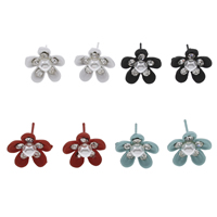 Iron Stud Earring, with ABS Plastic Pearl, Flower, painted, with rhinestone lead & cadmium free 