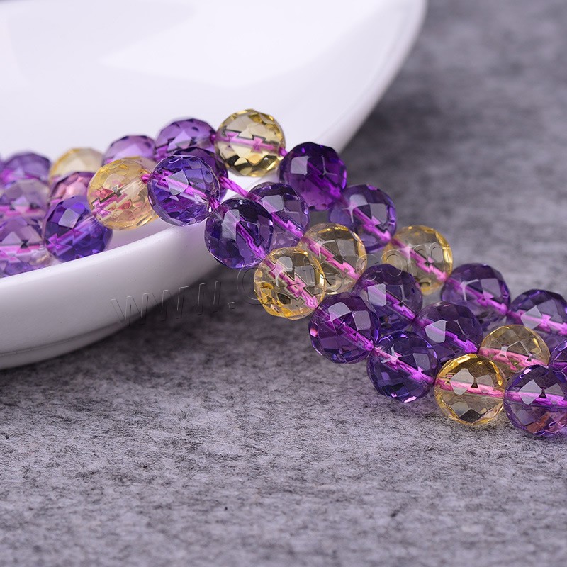 Perles d'Amétrine naturelle, Ametrine, Rond, synthétique, 64-verso & normes différentes pour le choix & facettes, Trou:Environ 1-2mm, Longueur:Environ 13.3 pouce, Vendu par brin