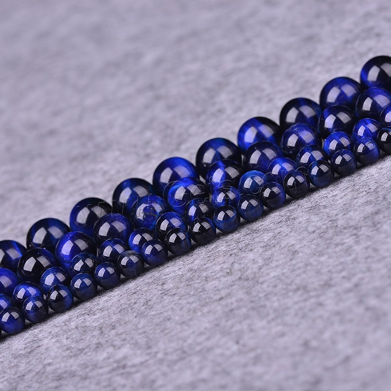 Tigerauge, rund, natürlich, verschiedene Größen vorhanden, blau, Grade AAAAA, Bohrung:ca. 1-2mm, Länge:ca. 15 ZollInch, verkauft von Strang