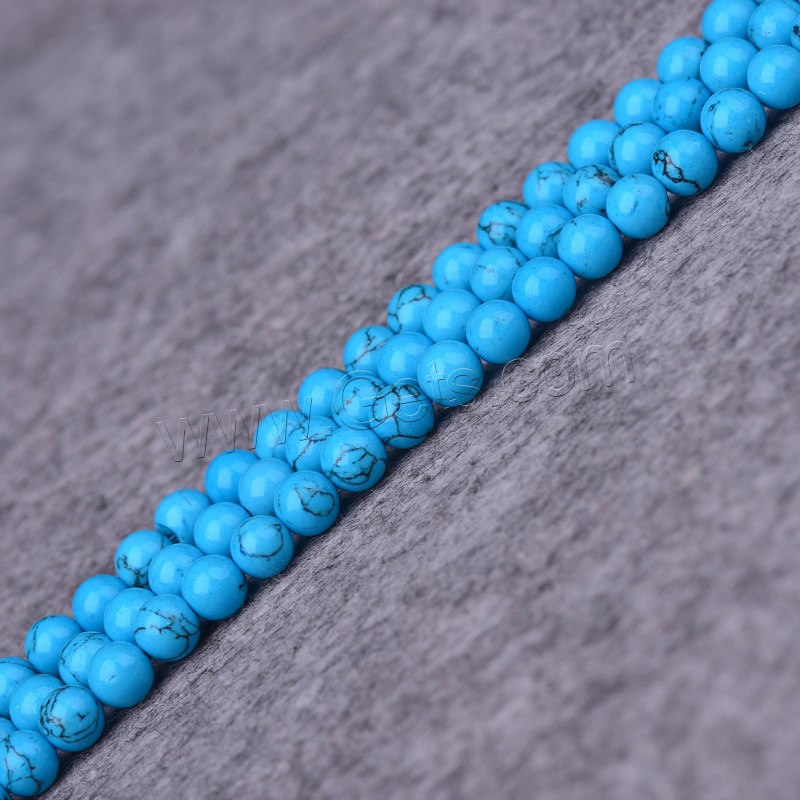 Perles en Turquoise synthétiques, Rond, normes différentes pour le choix, bleu, Trou:Environ 1-2mm, Longueur:Environ 15 pouce, Vendu par brin