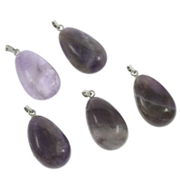 Amethyst Anhänger, mit Messing Stiftöse, Tropfen, Platinfarbe platiniert, Februar Birthstone, 15x29x7mm-18x32x8mm, Bohrung:ca. 2x5mm, verkauft von PC