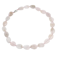 quartz rose collier, laiton fermoir homard, larme, Placage de couleur platine Environ 16.5 pouce, Vendu par brin