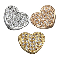 Cubic Zirconia Micro Pave Brass Beads, Heart, plated, micro pave cubic zirconia & hollow Approx 1.5mm 