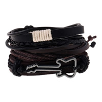 Cowhide Bracelet Set, with Linen & Zinc Alloy, antique silver color plated, adjustable .7-12 Inch 