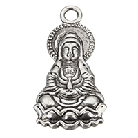 Colgante Budista, aleación de zinc, Guanyin, chapado en color de plata antigua, La joyería budista, 17x32x4mm, agujero:aproximado 3mm, Vendido por UD