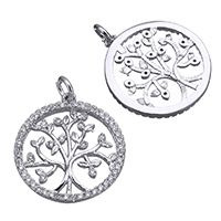 Cubic Zirconia Micro Pave Brass Pendant, Tree, platinum plated, micro pave cubic zirconia & hollow Approx 