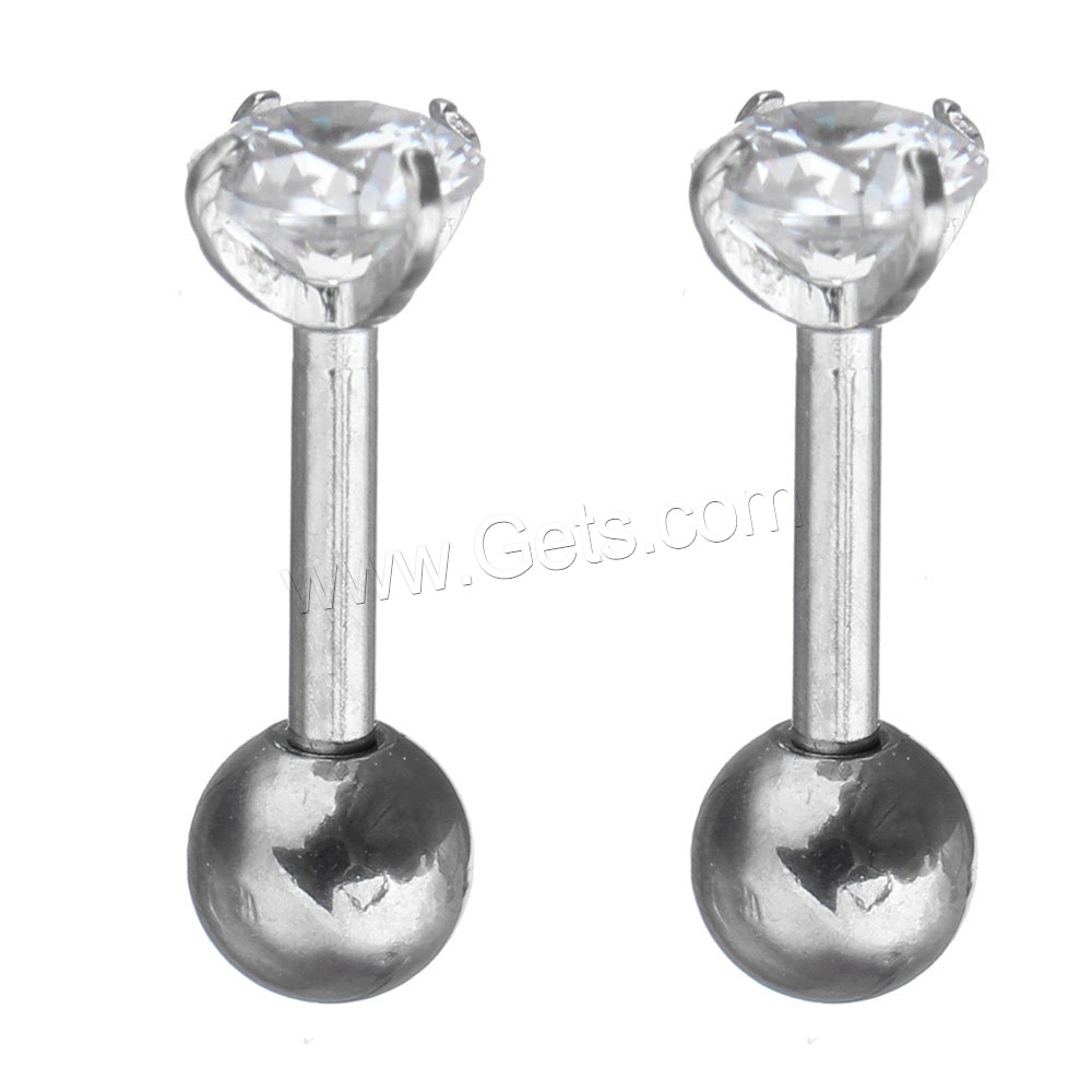 Stainless Steel Fake Plug, different size for choice & with cubic zirconia, original color, Sold By PC