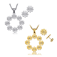 Bijoux strass en acier inoxydable Set, boucle d'oreille & collier, fleur, Placage, chaîne ovale & avec strass, plus de couleurs à choisir Environ 20 pouce, Vendu par fixé