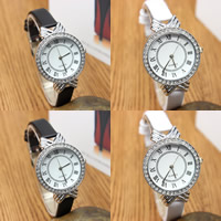 Reloj de Pulsera de mujeres, Cuero de PU, con Vidrio & aleación de zinc, chapado en color de platina, con diamantes de imitación, más colores para la opción, 32mm, longitud:aproximado 8.6 Inch, Vendido por UD