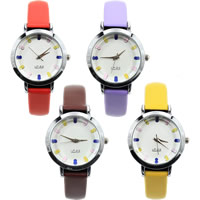 Reloj de Pulsera de mujeres, Cuero de PU, con Vidrio & aleación de zinc, chapado en color de platina, más colores para la opción, libre de níquel, plomo & cadmio, 30mm, longitud:aproximado 9 Inch, Vendido por UD