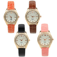 Reloj de Pulsera de mujeres, Cuero de PU, con Vidrio & aleación de zinc, chapado, con diamantes de imitación, más colores para la opción, 34mm, longitud:aproximado 9 Inch, Vendido por UD