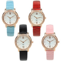 Reloj de Pulsera de mujeres, Cuero de PU, con Vidrio & aleación de zinc, chapado, con diamantes de imitación, más colores para la opción, longitud:aproximado 9 Inch, Vendido por UD