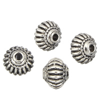 Granos corrugado de aleación de zinc, chapado en color de plata antigua, libre de plomo & cadmio, 6x7mm, agujero:aproximado 1mm, 100T/Bolsa, Vendido por Bolsa