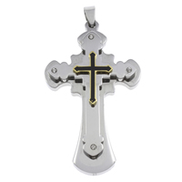 Stainless Steel Cross Pendants, plated, with rhinestone Approx 