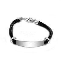 Bracelets de cuir de vachette, cuir de peau de vache, avec acier inoxydable 316L, avec 0.7lnch chaînes de rallonge, à fils multiples Environ 8.6 pouce, Vendu par brin