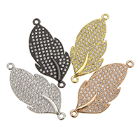 Cubic Zirconia Micro Pave Brass Connector, Leaf, plated, micro pave cubic zirconia & 1/1 loop Approx 1.5mm 