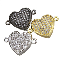 Cubic Zirconia Micro Pave Brass Connector, Heart, plated, micro pave cubic zirconia & 1/1 loop Approx 1.5mm 