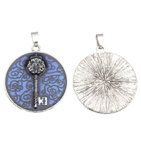 Zinc Alloy Flat Round Pendants, antique silver color plated, enamel, lead & cadmium free Approx 