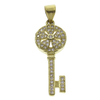 Cubic Zirconia Micro Pave Brass Pendant, Key, plated, micro pave cubic zirconia Approx 4mm 