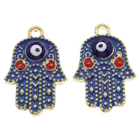 Colgante Mal de Ojo de Aleación de Zinc, El mal de ojo de Hamsa, chapado en color dorado, esmalte, libre de plomo & cadmio, 15x23x2.5mm, agujero:aproximado 1mm, Vendido por UD