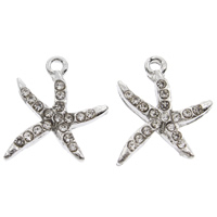 Zinc Alloy Animal Pendants, Starfish, platinum color plated, with rhinestone, lead & cadmium free Approx 1mm 