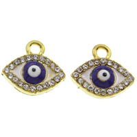 Zink-Legierung Evil Eye Anhänger, Zinklegierung, blöser Blick, goldfarben plattiert, Emaille & mit Strass, frei von Blei & Kadmium, 15x13x3mm, Bohrung:ca. 2mm, verkauft von PC