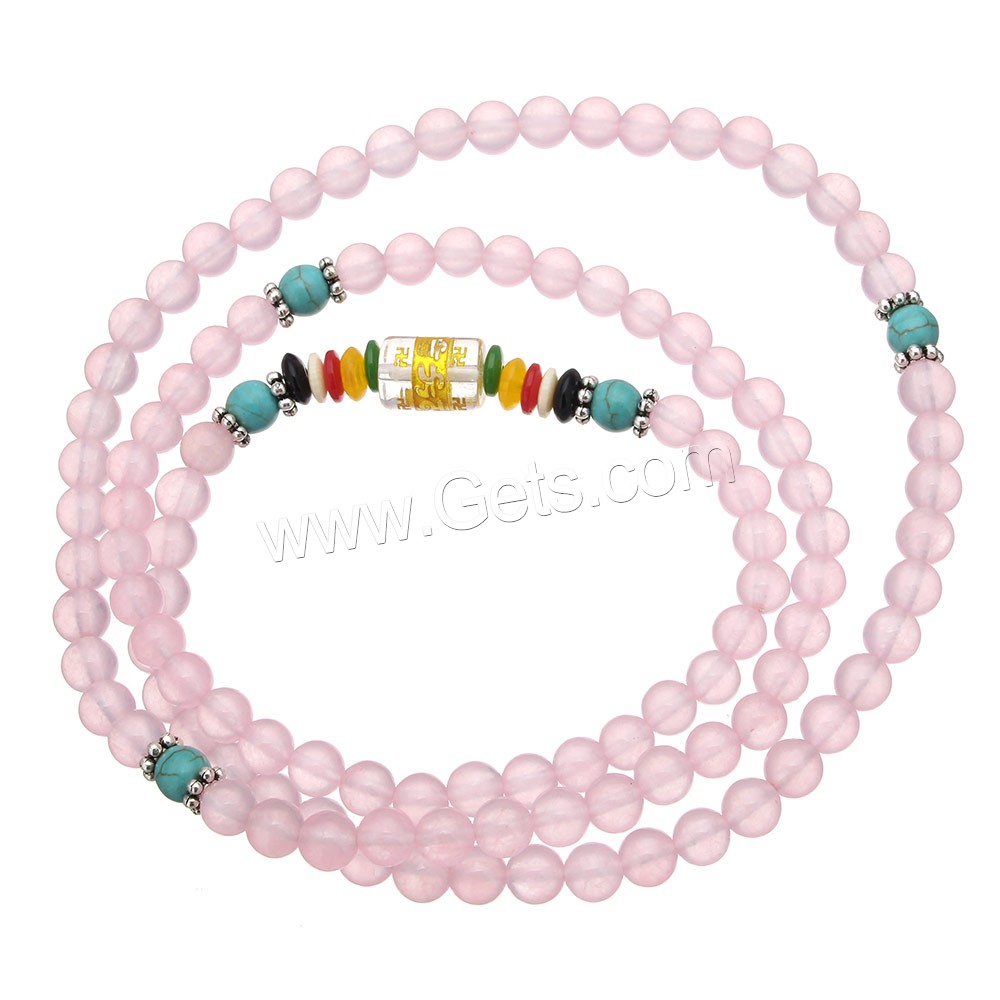 108 perles de Mala, quartz rose, avec turquoise synthétique & cristal & verre & plastique & alliage de zinc, naturel, longueur différente pour le choix & bijoux bouddhiste & normes différentes pour le choix & or accentué, 108PC/brin, Vendu par brin