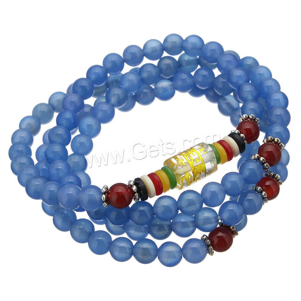 108 Perlen Mala, Blauer Achat, mit Glas & Rosenquarz & Kunststoff, plattiert, unterschiedliche Länge der Wahl & buddhistischer Schmuck & verschiedene Größen vorhanden & Golddruck, 108PCs/Strang, verkauft von Strang