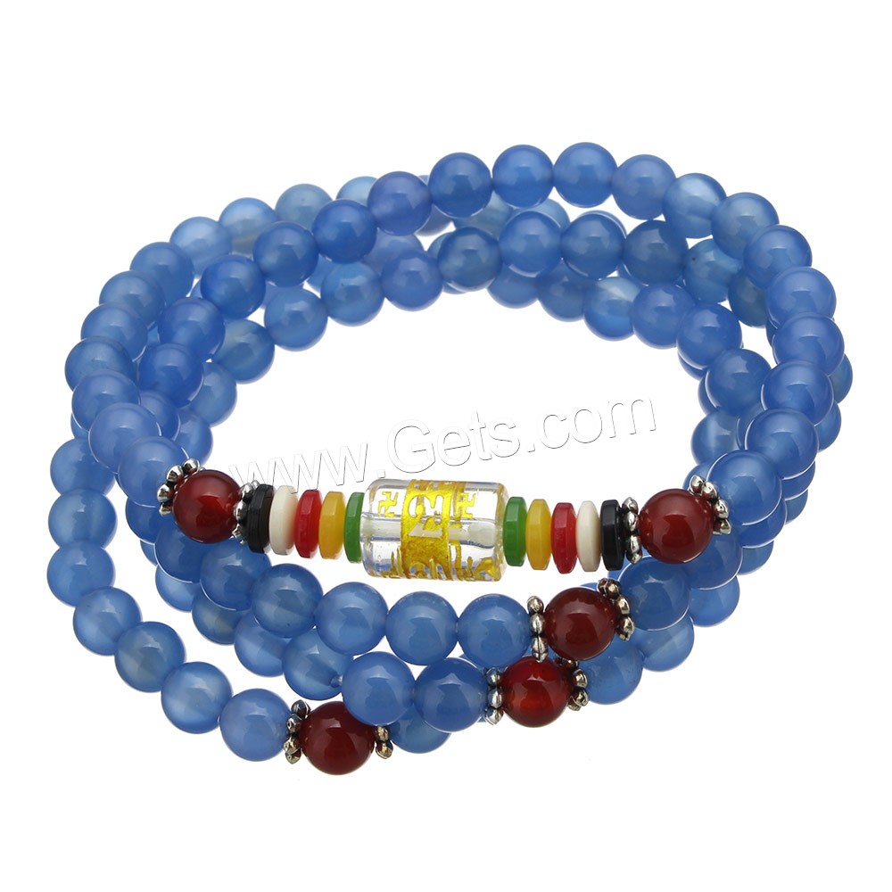 108 Perlen Mala, Blauer Achat, mit Glas & Rosenquarz & Kunststoff, plattiert, unterschiedliche Länge der Wahl & buddhistischer Schmuck & verschiedene Größen vorhanden & Golddruck, 108PCs/Strang, verkauft von Strang