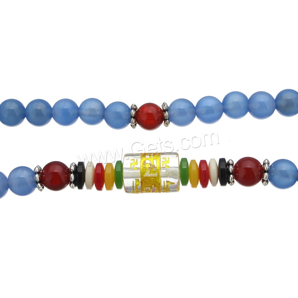 108 Perlen Mala, Blauer Achat, mit Glas & Rosenquarz & Kunststoff, plattiert, unterschiedliche Länge der Wahl & buddhistischer Schmuck & verschiedene Größen vorhanden & Golddruck, 108PCs/Strang, verkauft von Strang