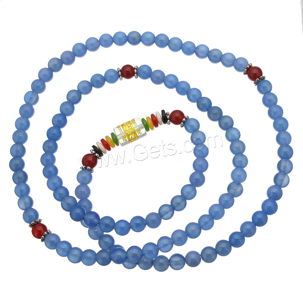 108 Perlen Mala, Blauer Achat, mit Glas & Rosenquarz & Kunststoff, plattiert, unterschiedliche Länge der Wahl & buddhistischer Schmuck & verschiedene Größen vorhanden & Golddruck, 108PCs/Strang, verkauft von Strang