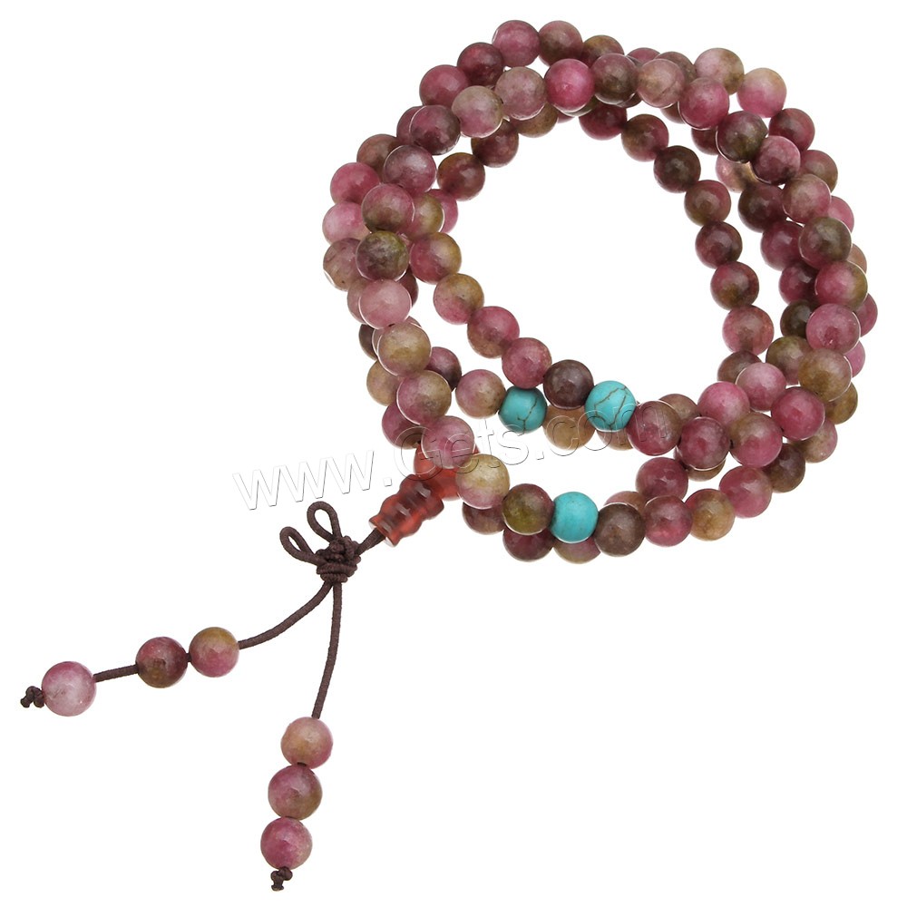 108 perles de Mala, marbre teint, avec cordon élastique en nylon, longueur différente pour le choix & bijoux bouddhiste & normes différentes pour le choix, rose, 108PC/brin, Vendu par brin