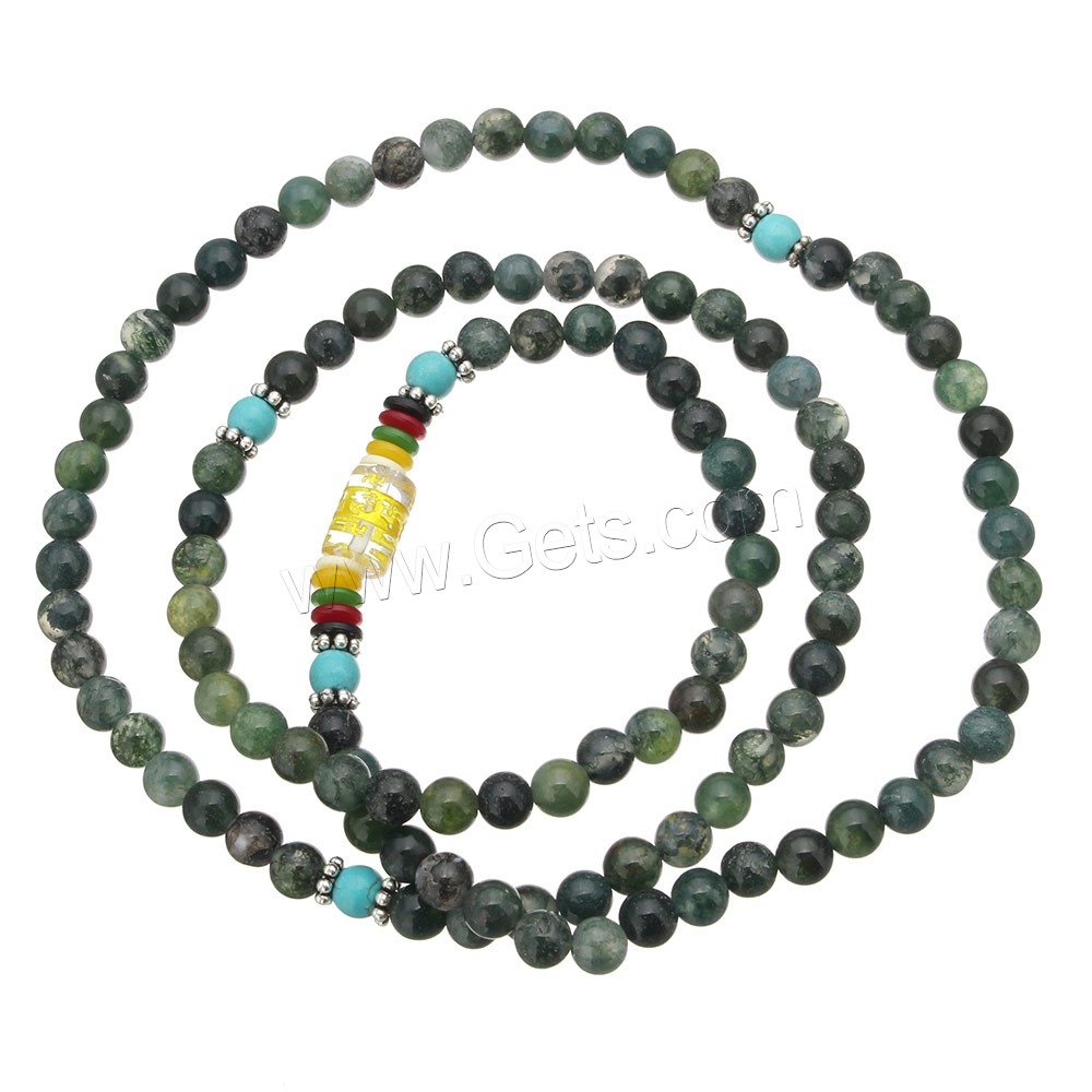 108 perles de Mala, agate mousse, avec turquoise synthétique & cristal & verre & plastique & alliage de zinc, Placage, longueur différente pour le choix & bijoux bouddhiste & normes différentes pour le choix & or accentué, 108PC/brin, Vendu par brin