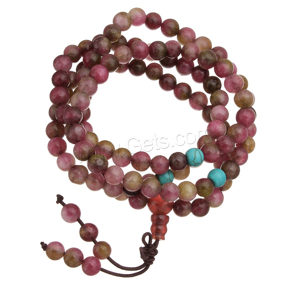 108 Perlen Mala, gefärbter Marmor, mit elastische Nylonschnur, unterschiedliche Länge der Wahl & buddhistischer Schmuck & verschiedene Größen vorhanden, Rosa, 108PCs/Strang, verkauft von Strang