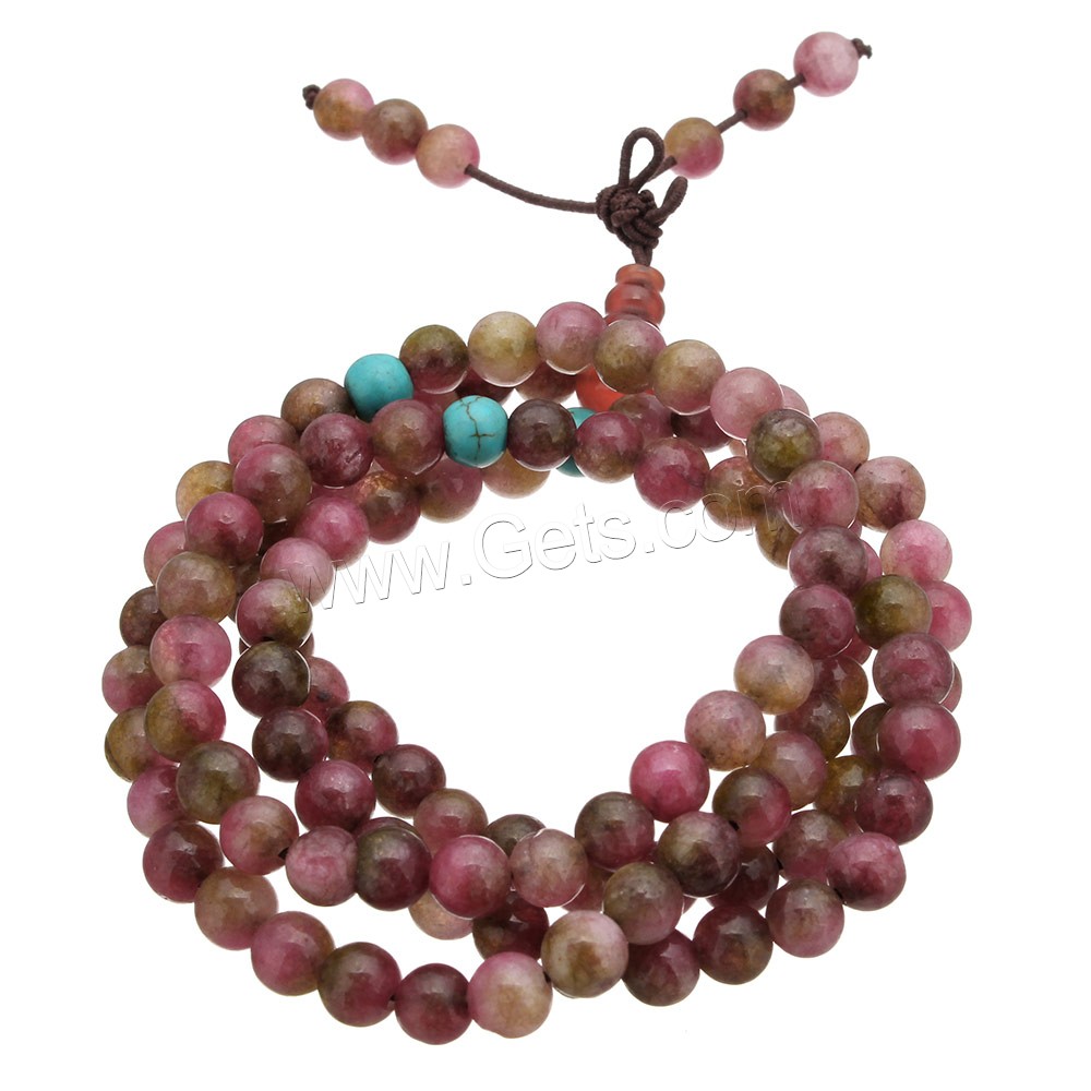 108 Perlen Mala, gefärbter Marmor, mit elastische Nylonschnur, unterschiedliche Länge der Wahl & buddhistischer Schmuck & verschiedene Größen vorhanden, Rosa, 108PCs/Strang, verkauft von Strang