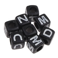 Acrylic Alphabet Beads, Cube, mixed pattern & with letter pattern & solid color, black Approx 3mm, Approx 