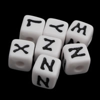 Acrylic Alphabet Beads, Cube, mixed pattern & with letter pattern & solid color, white Approx 3mm, Approx 