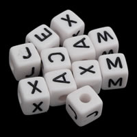 Acrylic Alphabet Beads, Cube, mixed pattern & with letter pattern & solid color, white Approx 3mm, Approx 