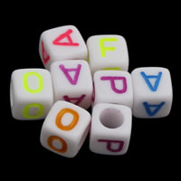 Acrylic Alphabet Beads, with letter pattern & mixed & solid color, white Approx 3mm, Approx 